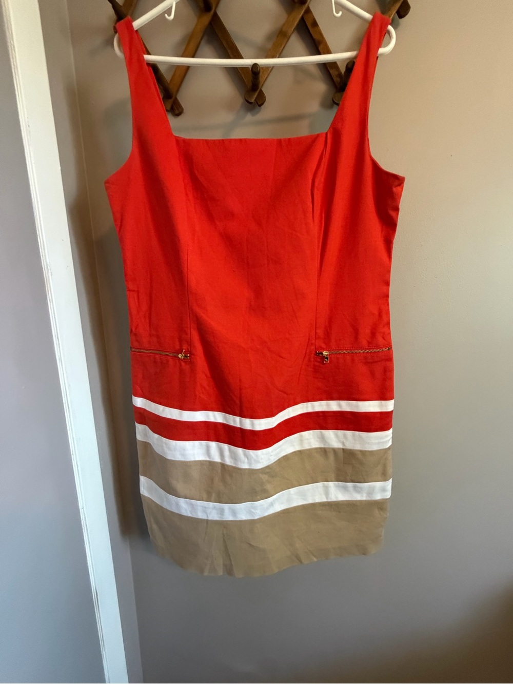 Lauren Ralph Lauren Orange Colorblock Zipper Pocket Sheath Dress Size 14